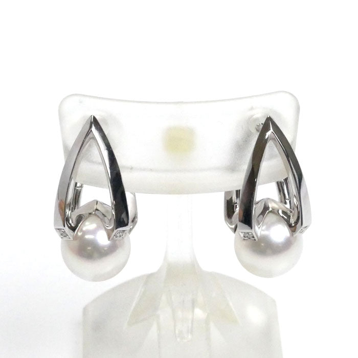 MIKIMOTO ミキモト K18WG ホワイトゴールド Mコレクション ピアス PYE-1811U アコヤパール約7.7mm ダイヤモンド 5.4g レディース【中古】【美品】