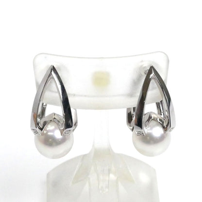 MIKIMOTO ミキモト K18WG ホワイトゴールド Mコレクション ピアス PYE-1811U アコヤパール約7.7mm ダイヤモンド 5.4g レディース【中古】【美品】