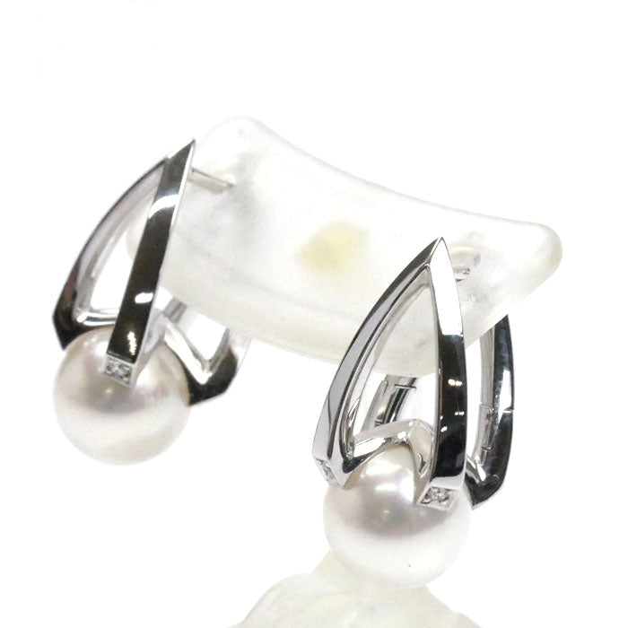 MIKIMOTO ミキモト K18WG ホワイトゴールド Mコレクション ピアス PYE-1811U アコヤパール約7.7mm ダイヤモンド 5.4g レディース【中古】【美品】