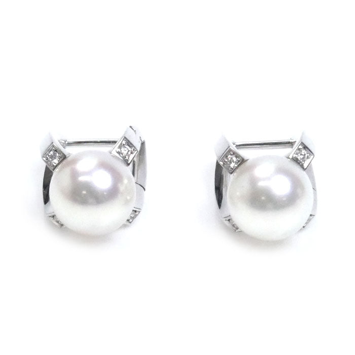 MIKIMOTO ミキモト K18WG ホワイトゴールド Mコレクション ピアス PYE-1811U アコヤパール約7.7mm ダイヤモンド 5.4g レディース【中古】【美品】