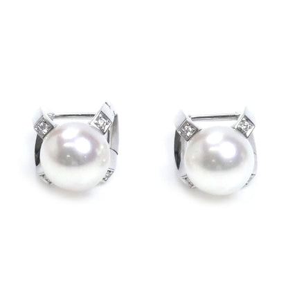 MIKIMOTO ミキモト K18WG ホワイトゴールド Mコレクション ピアス PYE-1811U アコヤパール約7.7mm ダイヤモンド 5.4g レディース【中古】【美品】