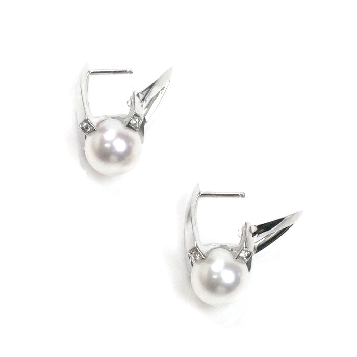 MIKIMOTO ミキモト K18WG ホワイトゴールド Mコレクション ピアス PYE-1811U アコヤパール約7.7mm ダイヤモンド 5.4g レディース【中古】【美品】