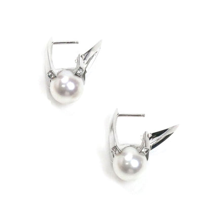 MIKIMOTO ミキモト K18WG ホワイトゴールド Mコレクション ピアス PYE-1811U アコヤパール約7.7mm ダイヤモンド 5.4g レディース【中古】【美品】