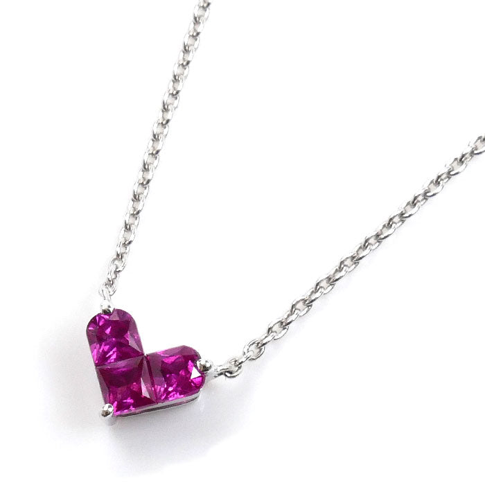 STAR JEWELRY スタージュエリー K18WG ホワイトゴールド ミステリアスハート ネックレス ルビー0.25ct 1.9g 37～40cm レディース【中古】