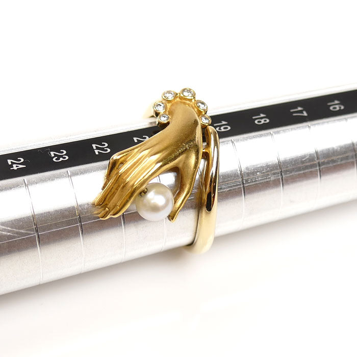 Carrera y Carrera カレライカレラ K18YG イエローゴールド パール ダイヤ リング・指輪 パール約5.2mm ダイヤモンド 20号 8.0g レディース【中古】