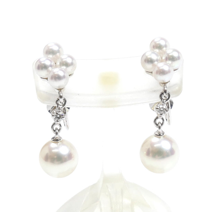 MIKIMOTO ミキモト K18WG ホワイトゴールド イヤリング アコヤパール約6.6/6.7mm/約3.3～3.4mm ダイヤモンド 3.6g レディース【中古】