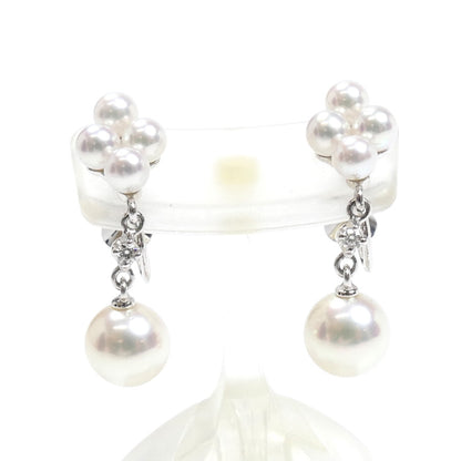 MIKIMOTO ミキモト K18WG ホワイトゴールド イヤリング アコヤパール約6.6/6.7mm/約3.3～3.4mm ダイヤモンド 3.6g レディース【中古】