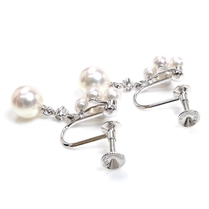 MIKIMOTO ミキモト K18WG ホワイトゴールド イヤリング アコヤパール約6.6/6.7mm/約3.3～3.4mm ダイヤモンド 3.6g レディース【中古】