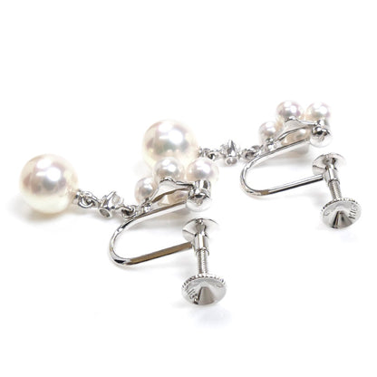 MIKIMOTO ミキモト K18WG ホワイトゴールド イヤリング アコヤパール約6.6/6.7mm/約3.3～3.4mm ダイヤモンド 3.6g レディース【中古】