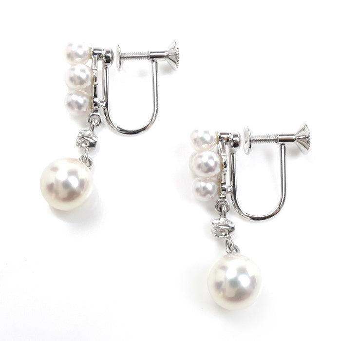 MIKIMOTO ミキモト K18WG ホワイトゴールド イヤリング アコヤパール約6.6/6.7mm/約3.3～3.4mm ダイヤモンド 3.6g レディース【中古】