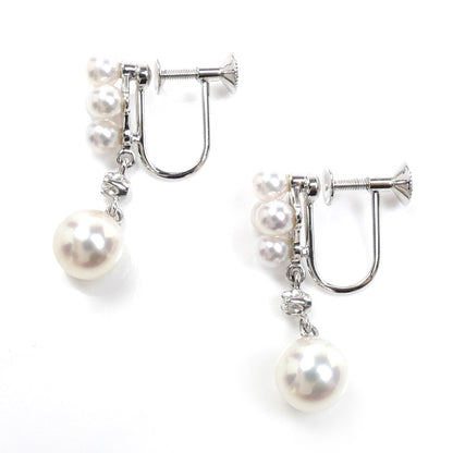 MIKIMOTO ミキモト K18WG ホワイトゴールド イヤリング アコヤパール約6.6/6.7mm/約3.3～3.4mm ダイヤモンド 3.6g レディース【中古】