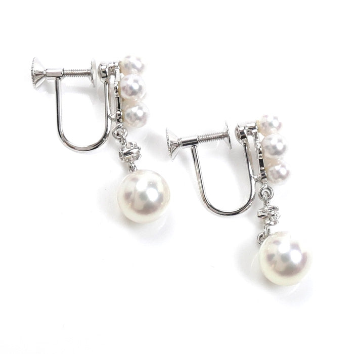 MIKIMOTO ミキモト K18WG ホワイトゴールド イヤリング アコヤパール約6.6/6.7mm/約3.3～3.4mm ダイヤモンド 3.6g レディース【中古】