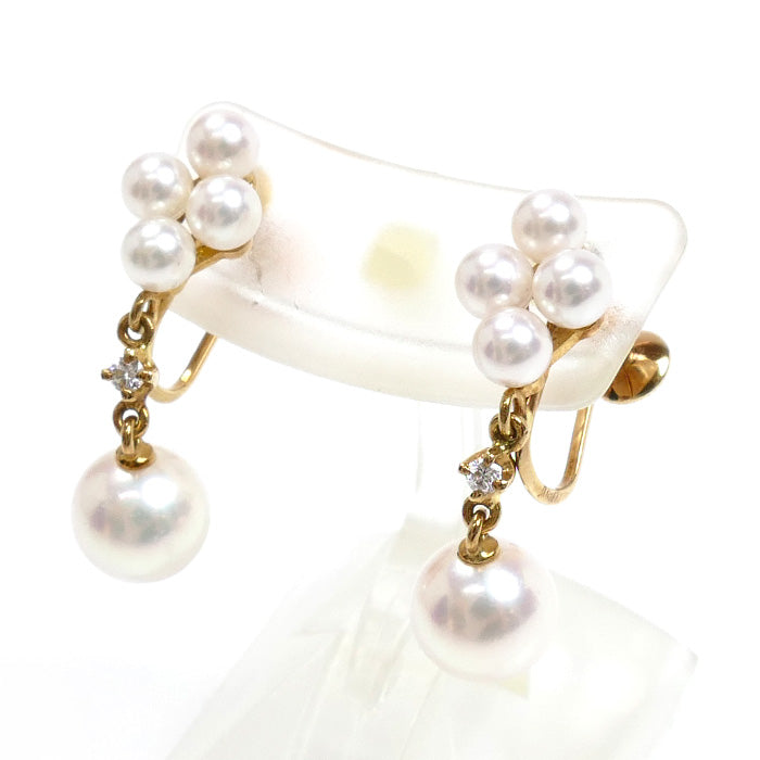 MIKIMOTO ミキモト K18YG イエローゴールド イヤリング アコヤパール約6.8mm/約3.3～3.5mm ダイヤモンド 3.5g レディース【中古】