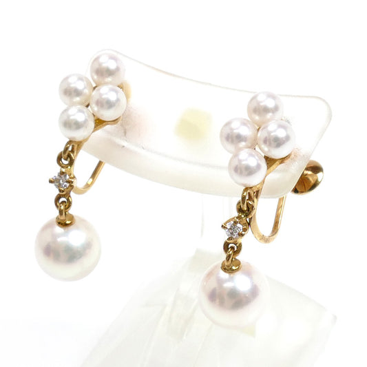 MIKIMOTO ミキモト K18YG イエローゴールド イヤリング アコヤパール約6.8mm/約3.3～3.5mm ダイヤモンド 3.5g レディース【中古】