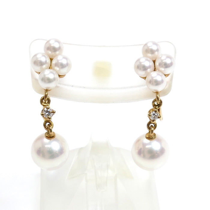 MIKIMOTO ミキモト K18YG イエローゴールド イヤリング アコヤパール約6.8mm/約3.3～3.5mm ダイヤモンド 3.5g レディース【中古】