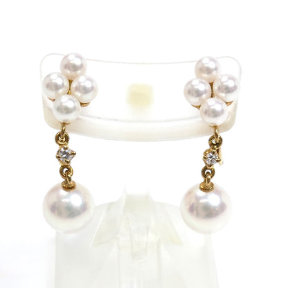 MIKIMOTO ミキモト K18YG イエローゴールド イヤリング アコヤパール約6.8mm/約3.3～3.5mm ダイヤモンド 3.5g レディース【中古】