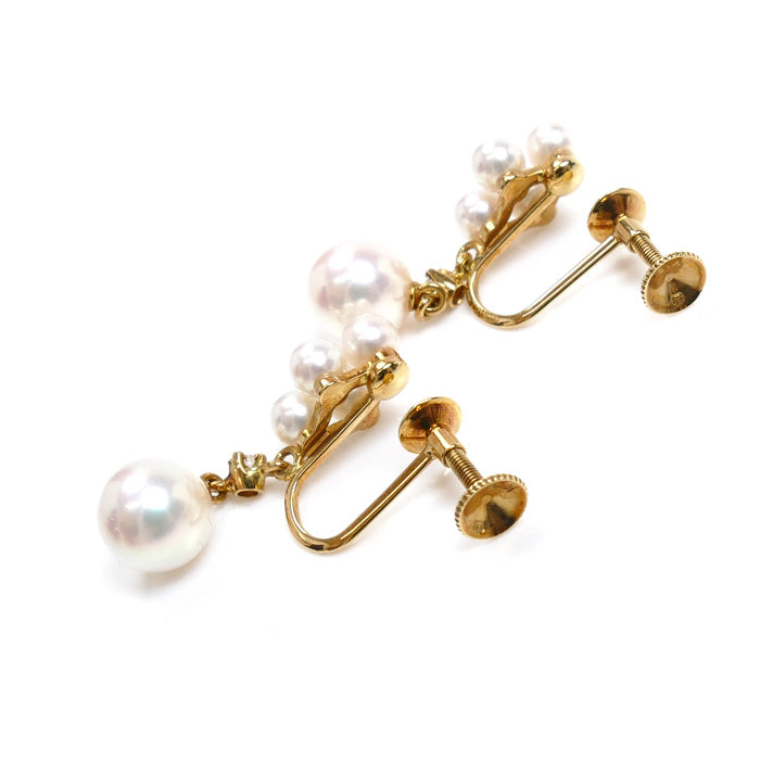 MIKIMOTO ミキモト K18YG イエローゴールド イヤリング アコヤパール約6.8mm/約3.3～3.5mm ダイヤモンド 3.5g レディース【中古】