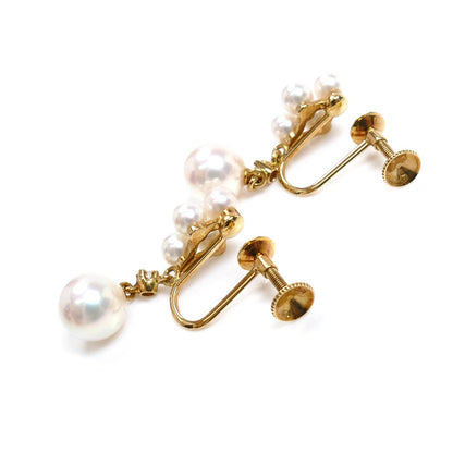 MIKIMOTO ミキモト K18YG イエローゴールド イヤリング アコヤパール約6.8mm/約3.3～3.5mm ダイヤモンド 3.5g レディース【中古】