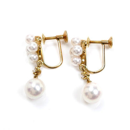 MIKIMOTO ミキモト K18YG イエローゴールド イヤリング アコヤパール約6.8mm/約3.3～3.5mm ダイヤモンド 3.5g レディース【中古】