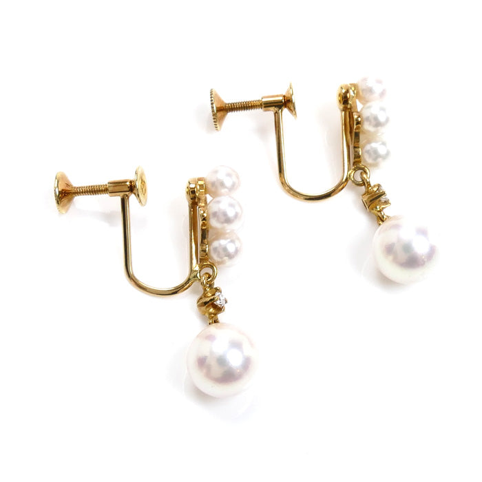 MIKIMOTO ミキモト K18YG イエローゴールド イヤリング アコヤパール約6.8mm/約3.3～3.5mm ダイヤモンド 3.5g レディース【中古】