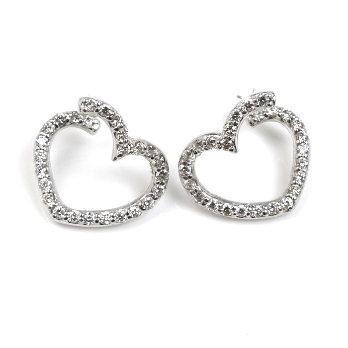 Ponte Vecchio ポンテヴェキオ K18WG ホワイトゴールド ハート ピアス ダイヤモンド0.23ct/0.23ct 2.9g レディース【中古】