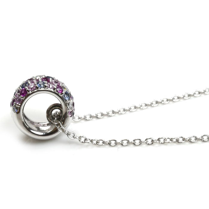 Ponte Vecchio ポンテヴェキオ K18WG ホワイトゴールド カラーサファイア ネックレス サファイア0.73ct ダイヤモンド0.15ct 5.2g 36/40cm レディース【中古】【美品】