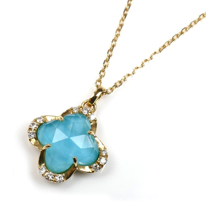 Vendome Aoyama ヴァンドーム青山 K18YG イエローゴールド ネックレス AGVN598940TQ ターコイズ ダイヤモンド クォーツ 2.3g 37.5/40cm レディース【中古】