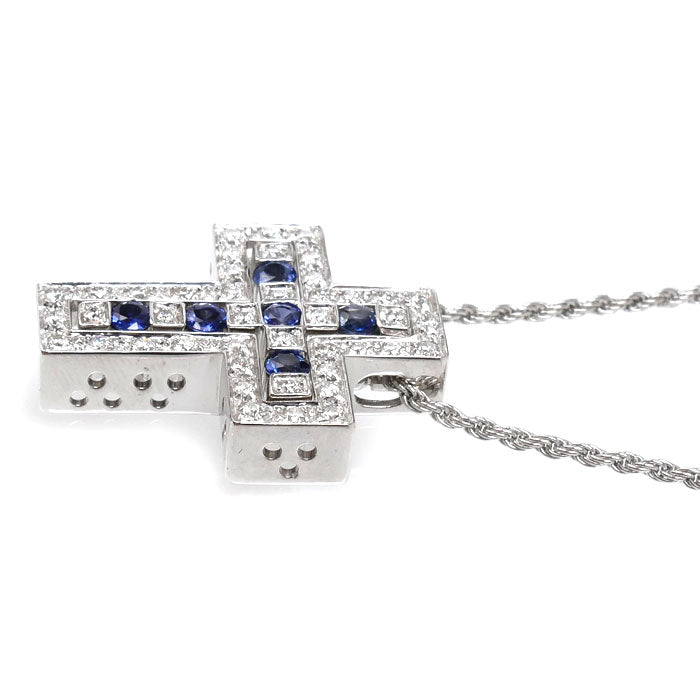 Damiani ダミアーニ K18WG ホワイトゴールド ベルエポック クロス ネックレス サファイア ダイヤモンド 10.0g 45cm ユニセックス【中古】【美品】