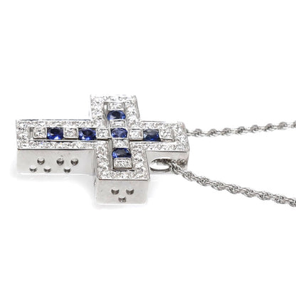 Damiani ダミアーニ K18WG ホワイトゴールド ベルエポック クロス ネックレス サファイア ダイヤモンド 10.0g 45cm ユニセックス【中古】【美品】