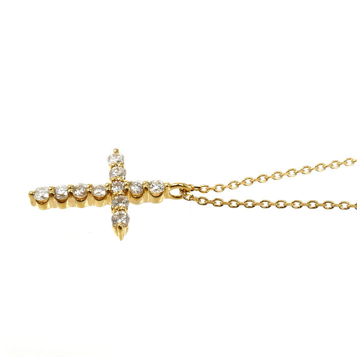 Vendome Aoyama ヴァンドーム青山 K18YG イエローゴールド クロス ダイヤ ネックレス AGVN594345DI ダイヤモンド0.20ct 2.0g ～45cm フリーチェーン レディース【中古】【美品】