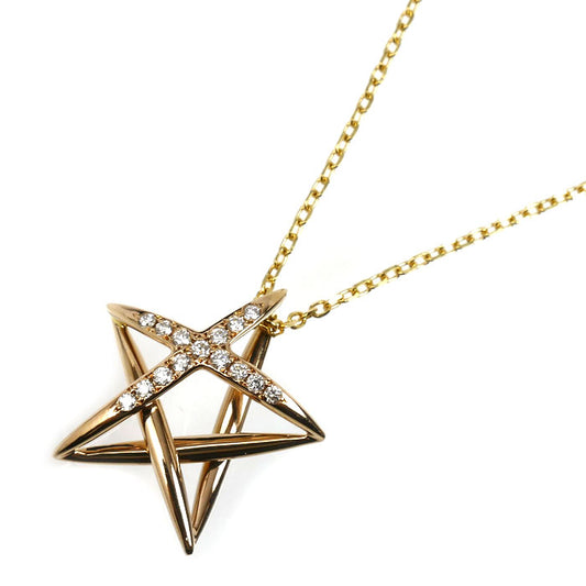 MIKIMOTO ミキモト K18YG イエローゴールド K18PG ピンクゴールド 星 スター ネックレス ダイヤモンド0.10ct 4.4g 42cm レディース【中古】