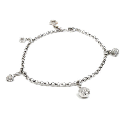 Ponte Vecchio ポンテヴェキオ５モチーフ K18WG ホワイトゴールド アンクレット ダイヤモンド0.11ct ダイヤモンド0.07ct ダイヤモンド0.125ct 12.4g 25cm レディース【中古】