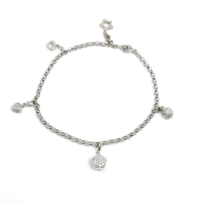 Ponte Vecchio ポンテヴェキオ５モチーフ K18WG ホワイトゴールド アンクレット ダイヤモンド0.11ct ダイヤモンド0.07ct ダイヤモンド0.125ct 12.4g 25cm レディース【中古】