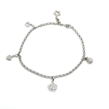 Ponte Vecchio ポンテヴェキオ５モチーフ K18WG ホワイトゴールド アンクレット ダイヤモンド0.11ct ダイヤモンド0.07ct ダイヤモンド0.125ct 12.4g 25cm レディース【中古】