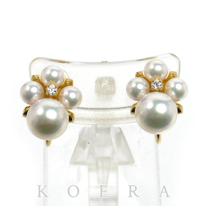 MIKIMOTO ミキモト K18YG イエローゴールド イヤリング アコヤパール約4.0～7.0mm ダイヤモンド 5.8g レディース【中古】