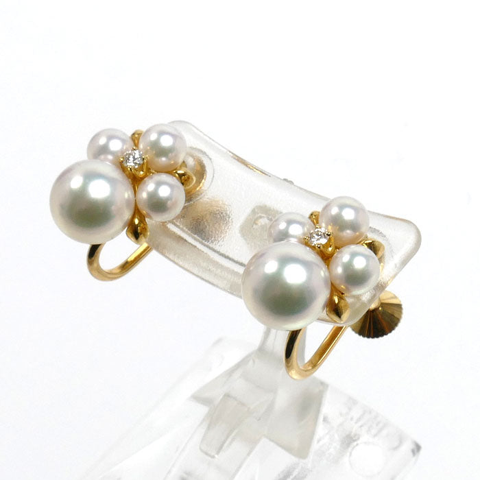 MIKIMOTO ミキモト K18YG イエローゴールド イヤリング アコヤパール約4.0～7.0mm ダイヤモンド 5.8g レディース【中古】