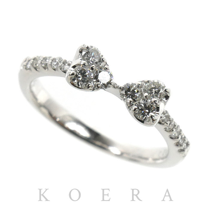 Ponte Vecchio ポンテヴェキオ K18WG ホワイトゴールド ハート ダイヤ リング・指輪 ダイヤモンド0.24ct 6号 2.2g 蝶ネクタイ リボン レディース【中古】【美品】