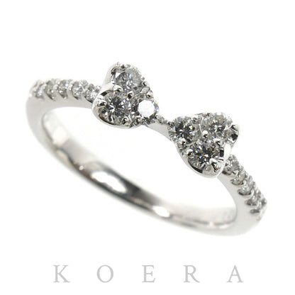 Ponte Vecchio ポンテヴェキオ K18WG ホワイトゴールド ハート ダイヤ リング・指輪 ダイヤモンド0.24ct 6号 2.2g 蝶ネクタイ リボン レディース【中古】【美品】