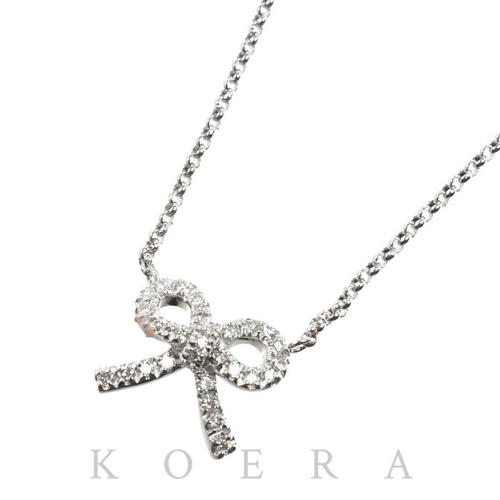 Ponte Vecchio ポンテヴェキオ K18WG ホワイトゴールド リボン ネックレス ダイヤモンド0.24ct 3.6g 39cm レディース【中古】