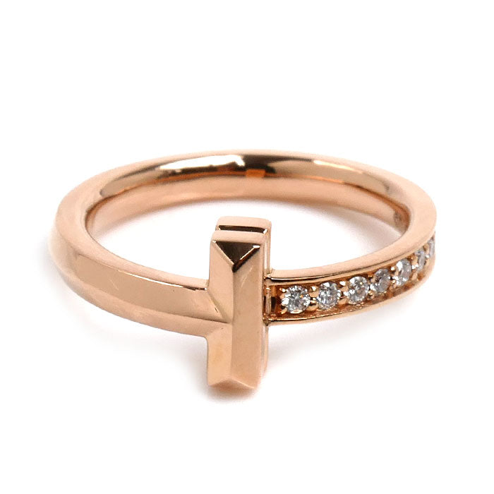 TIFFANY&Co. ティファニー K18PG ピンクゴールド Tワン リング・指輪 67795261 ダイヤモンド 8号 3.9g レディース【中古】【美品】