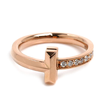 TIFFANY&Co. ティファニー K18PG ピンクゴールド Tワン リング・指輪 67795261 ダイヤモンド 8号 3.9g レディース【中古】【美品】