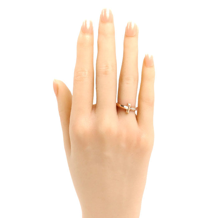 TIFFANY&Co. ティファニー K18PG ピンクゴールド Tワン リング・指輪 67795261 ダイヤモンド 8号 3.9g レディース【中古】【美品】