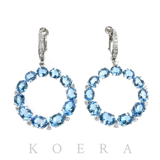 CAZATO カザート K18WG ホワイトゴールド イヤリング ブルートパーズ17.64ct ダイヤモンド 11.5g レディース【中古】【美品】