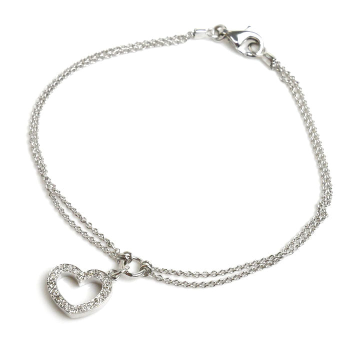 STAR JEWELRY スタージュエリー K18WG ホワイトゴールド ハート ブレスレット ダイヤモンド 3.3g 17cm レディース【中古】【美品】