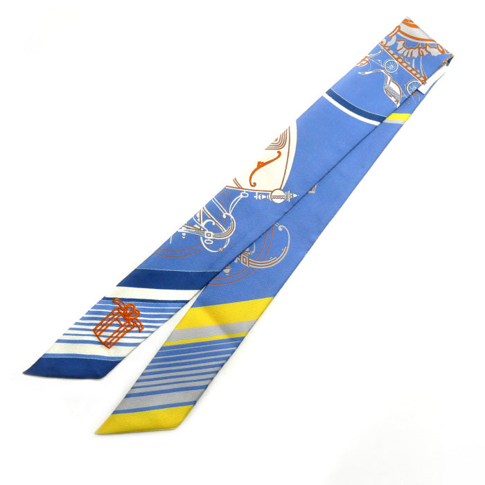 HERMES エルメス ツイリー ステッカー EX-LIBRIS スカーフ ブルー 853791S 09 レディース【中古】【美品】