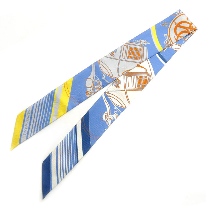 HERMES エルメス ツイリー ステッカー EX-LIBRIS スカーフ ブルー 853791S 09 レディース【中古】【美品】