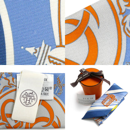 HERMES エルメス ツイリー ステッカー EX-LIBRIS スカーフ ブルー 853791S 09 レディース【中古】【美品】