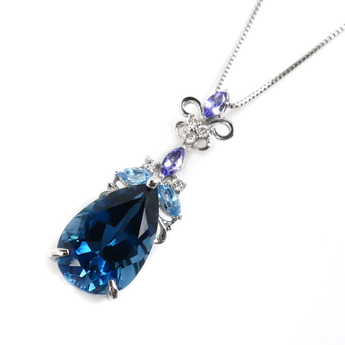 K18WG ホワイトゴールド ネックレス ベネチアン ブルートパーズ5.51ct ダイヤモンド0.06ct 4.5g ～45cm フリーチェーン レディース【中古】【美品】