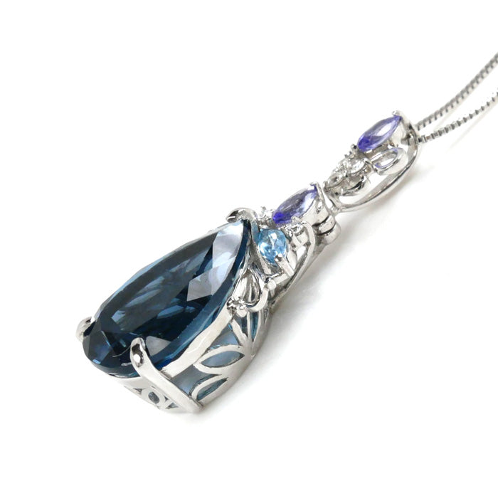 K18WG ホワイトゴールド ネックレス ベネチアン ブルートパーズ5.51ct ダイヤモンド0.06ct 4.5g ～45cm フリーチェーン レディース【中古】【美品】