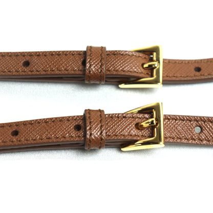 PRADA プラダ シンボル エンブロイダリーファブリック ミニ 2Wayショルダーバッグ ブラウン ホワイト ｍｂｍｂ IC レディース【中古】【美品】